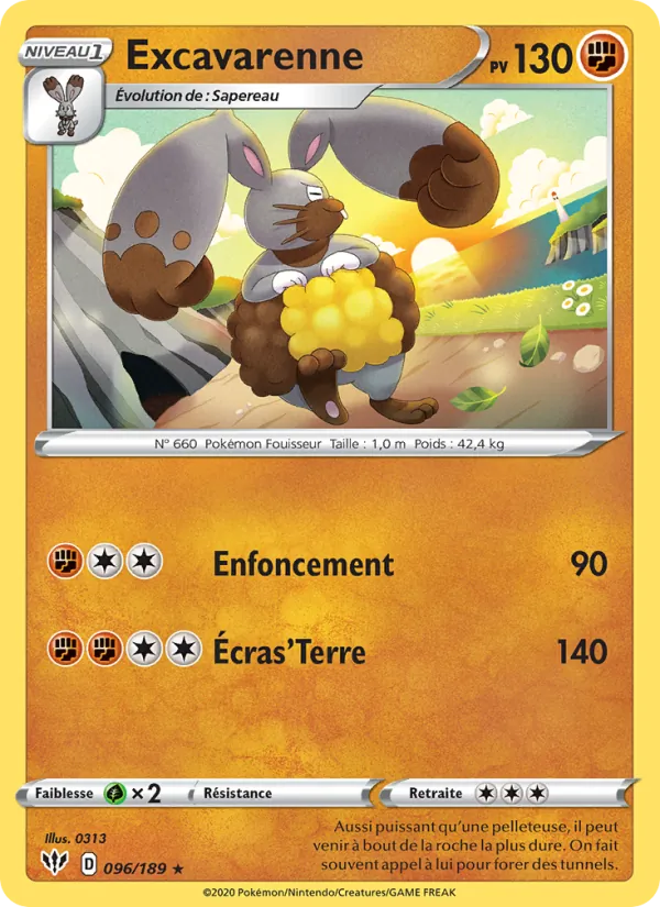 Carte Pokémon Excavarenne de l'extension Ténèbres Embrasées