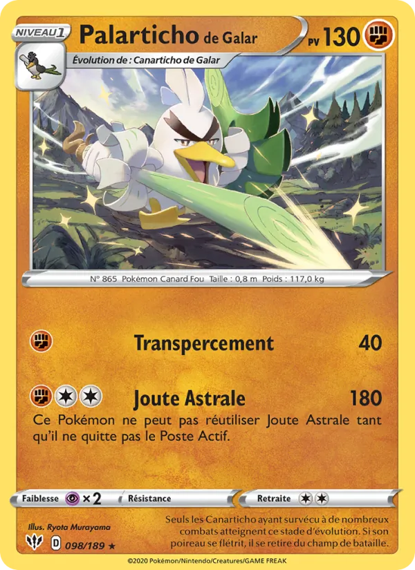 Carte Pokémon Palarticho de Galar de l'extension Ténèbres Embrasées