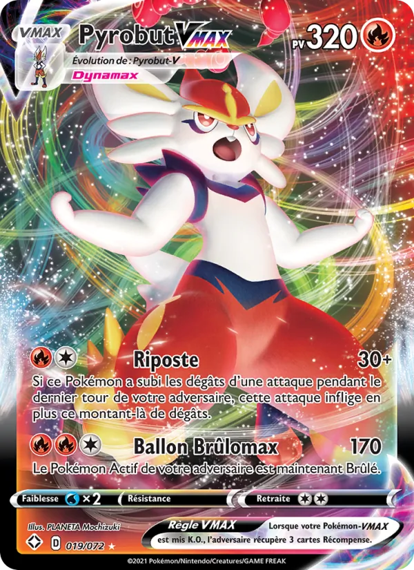 Carte Pokémon Pyrobut VMAX de l'extension Destinées Radieuses