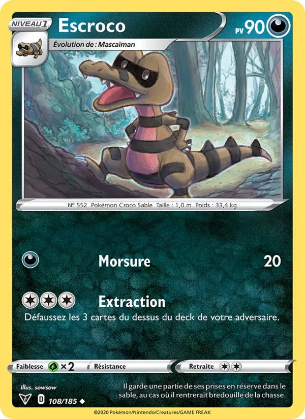 Carte Pokémon Escroco de l'extension Voltage Éclatant