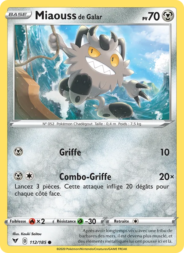 Carte Pokémon Miaouss de Galar de l'extension Voltage Éclatant