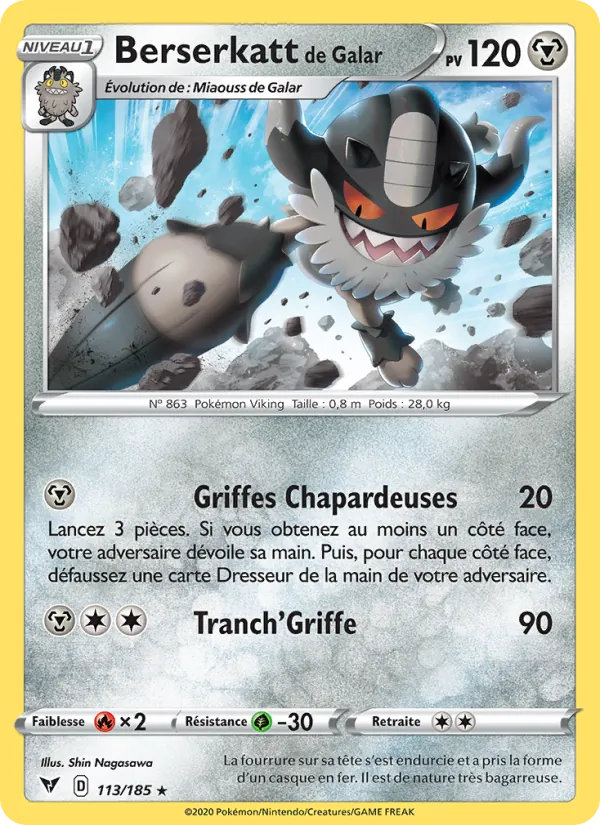 Carte Pokémon Berserkatt de Galar de l'extension Voltage Éclatant
