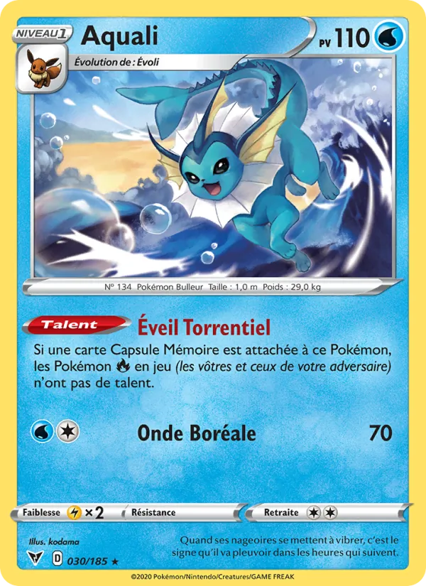 Carte Pokémon Aquali de l'extension Voltage Éclatant