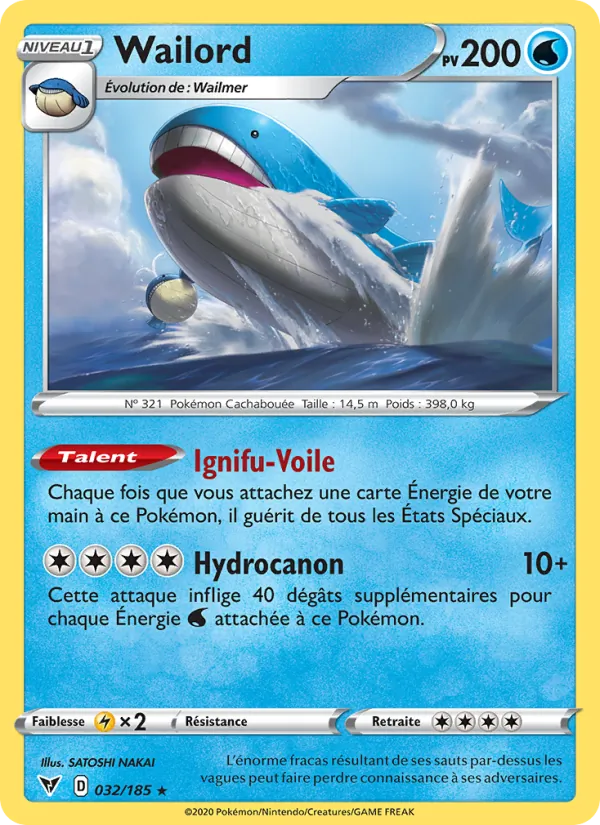 Carte Pokémon Wailord de l'extension Voltage Éclatant
