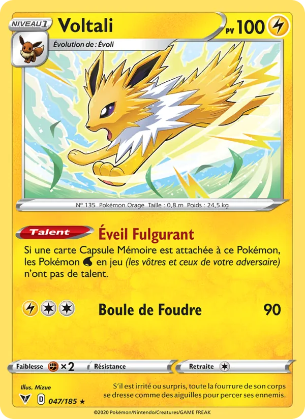 Carte Pokémon Voltali de l'extension Voltage Éclatant