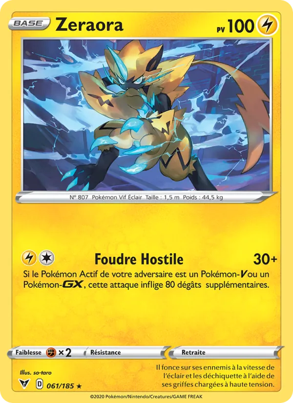 Carte Pokémon Zeraora de l'extension Voltage Éclatant