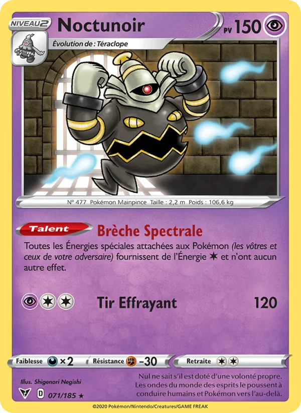 Carte Pokémon Noctunoir de l'extension Voltage Éclatant