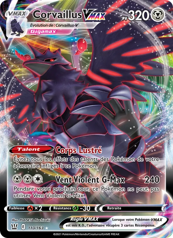 Carte Pokémon Corvaillus VMAX de l'extension Styles de combat