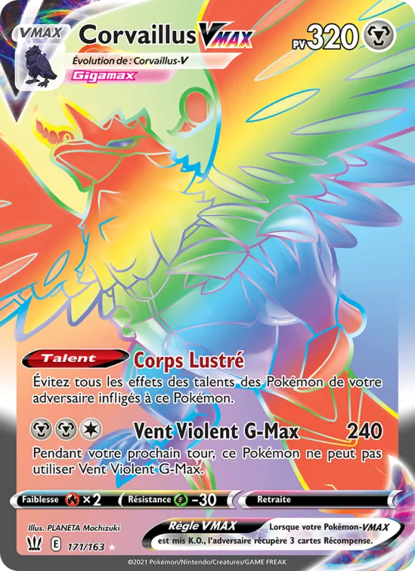 Carte Pokémon Corvaillus VMAX de l'extension Styles de combat