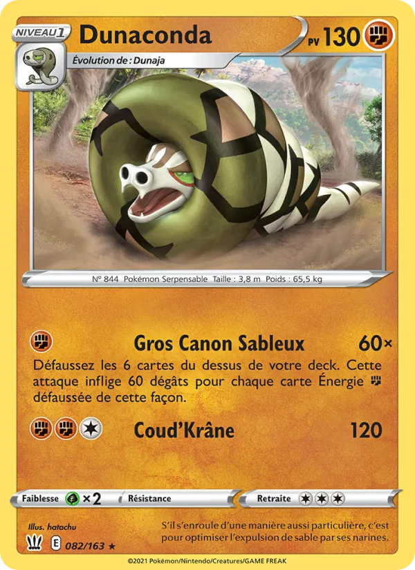Carte Pokémon Dunaconda de l'extension Styles de combat