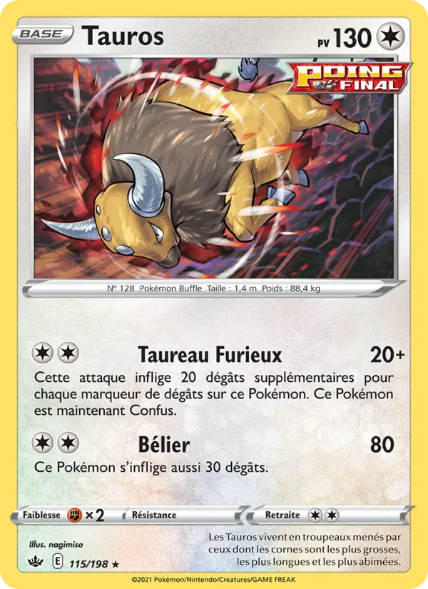 Carte Pokémon Tauros de l'extension Règne de Glace