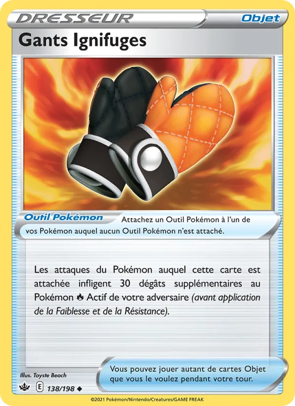 Carte Pokémon Gants Ignifuges de l'extension Règne de Glace