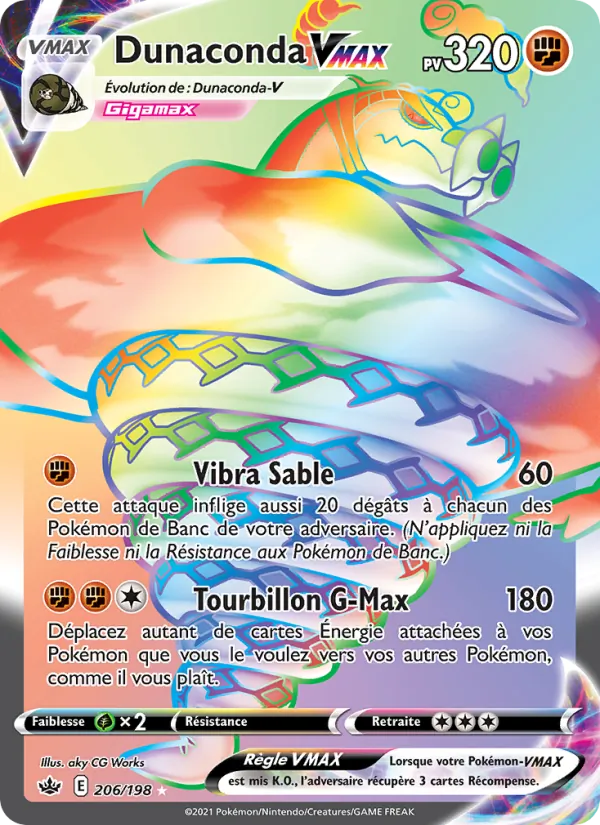 Carte Pokémon Dunaconda VMAX de l'extension Règne de Glace