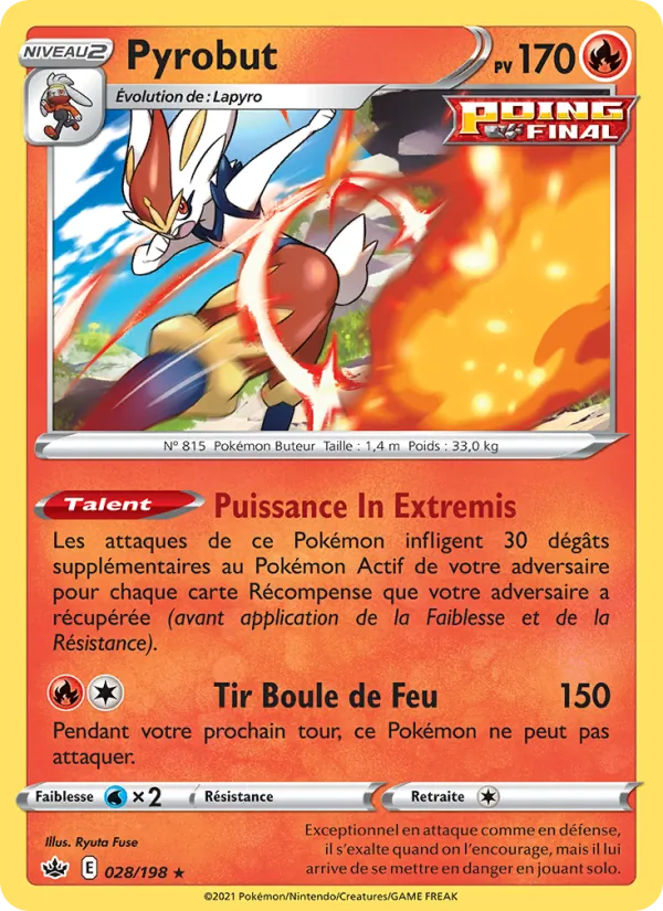 Carte Pokémon Pyrobut de l'extension Règne de Glace