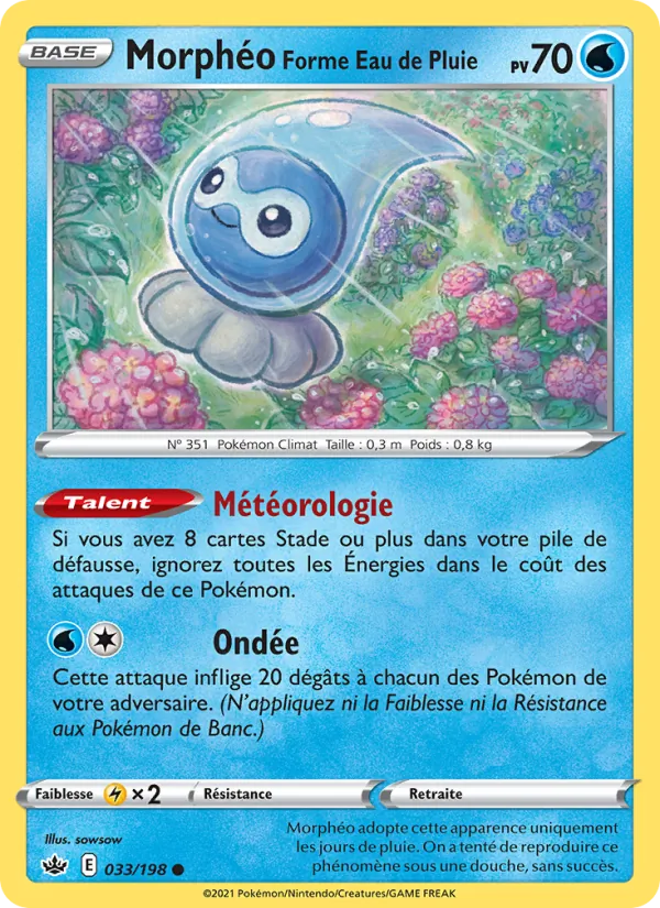 Carte Pokémon Morphéo Forme Eau de Pluie de l'extension Règne de Glace