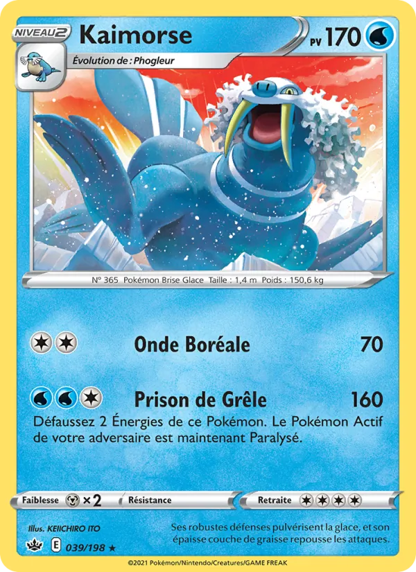 Carte Pokémon Kaimorse de l'extension Règne de Glace