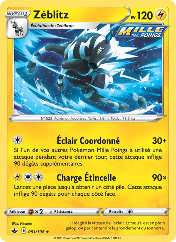 Carte Pokémon Zéblitz de l'extension Règne de Glace