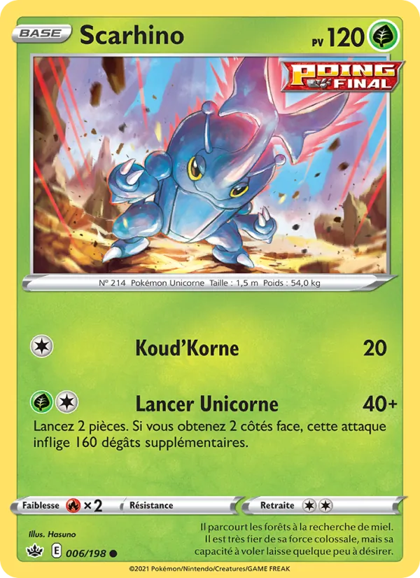 Carte Pokémon Scarhino de l'extension Règne de Glace