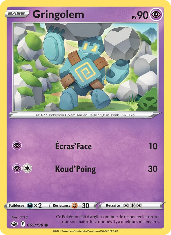 Carte Pokémon Gringolem de l'extension Règne de Glace