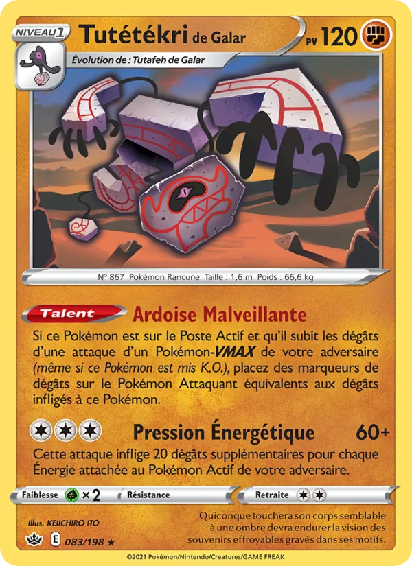 Carte Pokémon Tutétékri de Galar de l'extension Règne de Glace