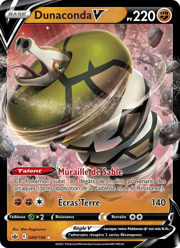 Carte Pokémon Dunaconda V de l'extension Règne de Glace