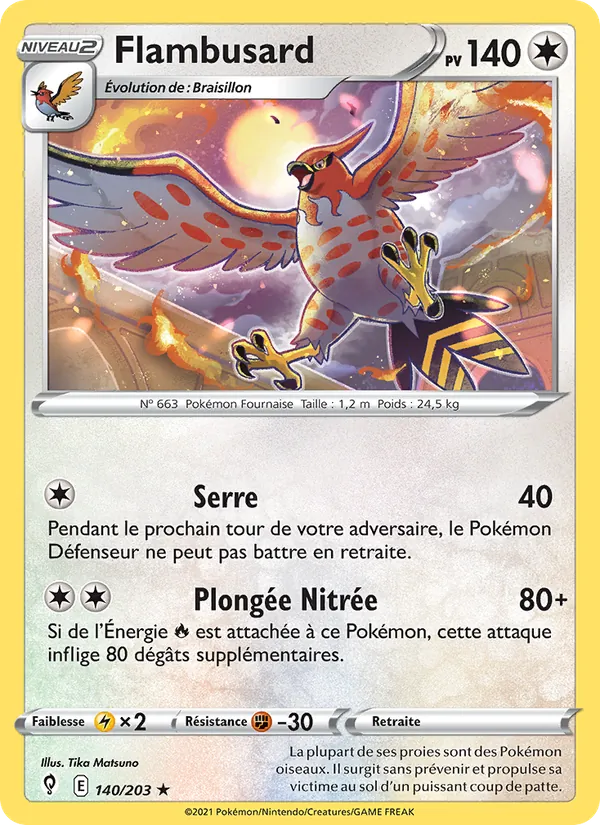 Carte Pokémon Flambusard de l'extension Évolution Céleste