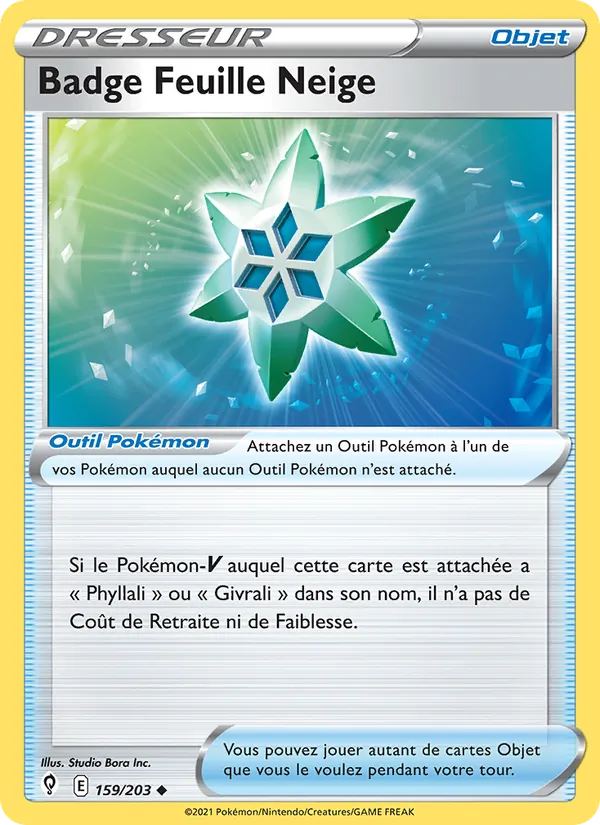Carte Pokémon Badge Feuille Neige de l'extension Évolution Céleste