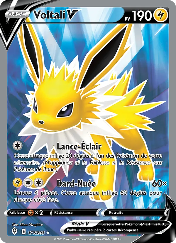 Carte Pokémon Voltali V de l'extension Évolution Céleste