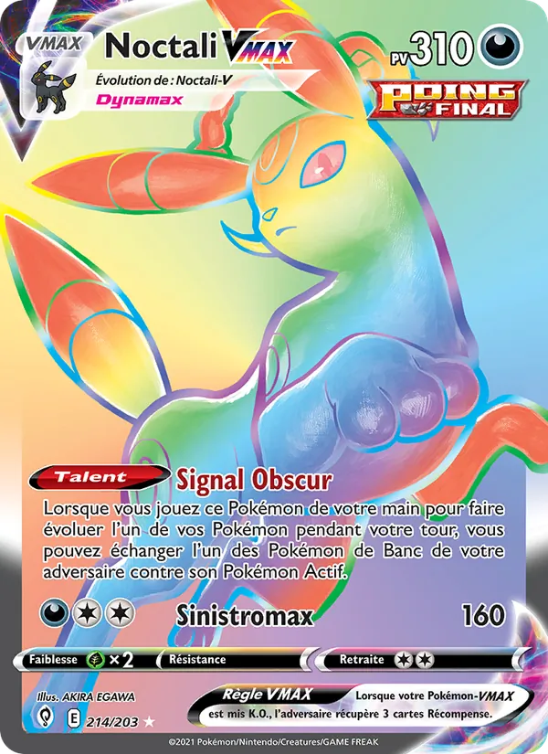 Carte Pokémon Noctali VMAX de l'extension Évolution Céleste