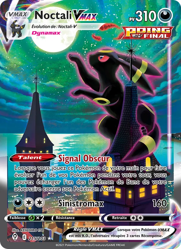 Carte Pokémon Noctali VMAX de l'extension Évolution Céleste