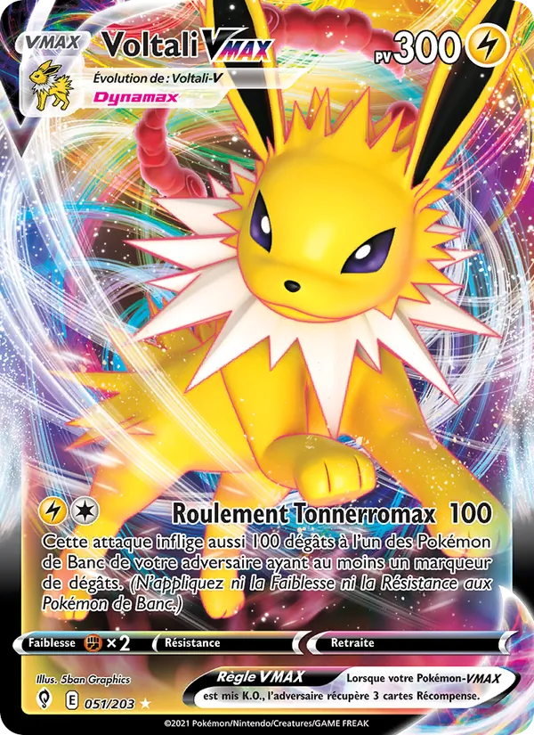 Carte Pokémon Voltali VMAX de l'extension Évolution Céleste