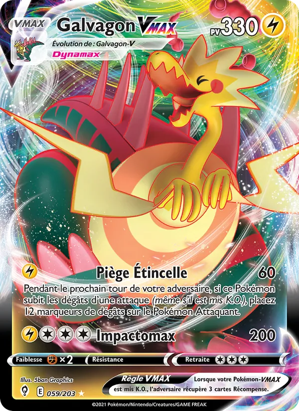 Carte Pokémon Galvagon VMAX de l'extension Évolution Céleste