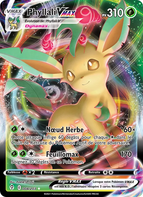 Carte Pokémon Phyllali VMAX de l'extension Évolution Céleste