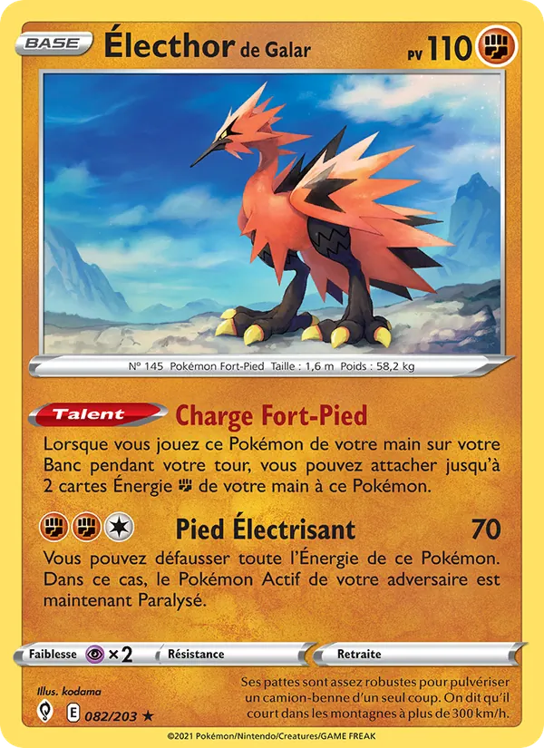 Carte Pokémon Électhor de Galar de l'extension Évolution Céleste