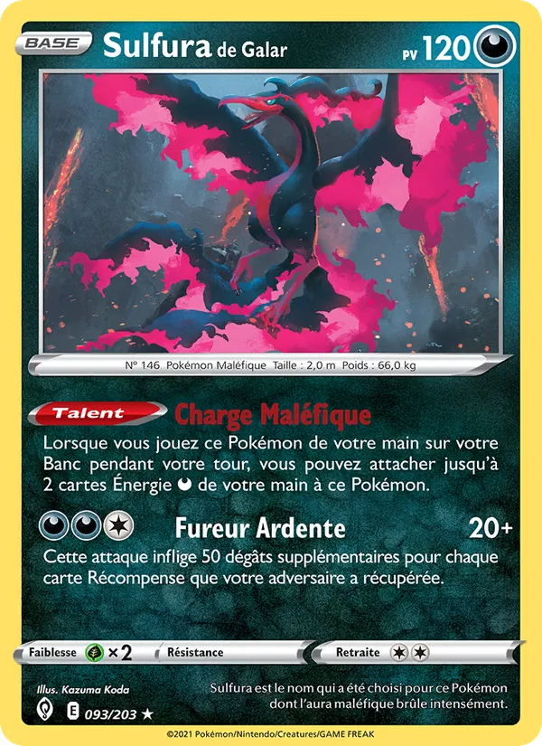 Carte Pokémon Sulfura de Galar de l'extension Évolution Céleste