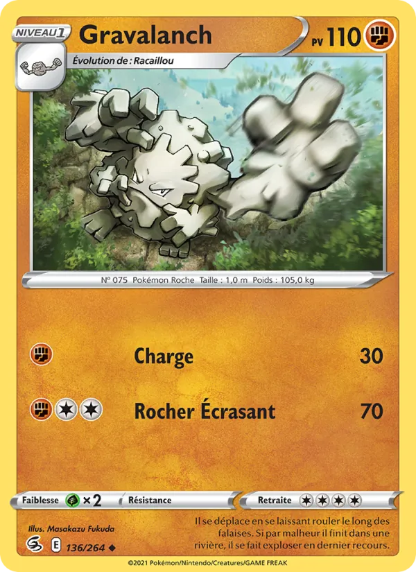 Carte Pokémon Gravalanch de l'extension Poing de Fusion