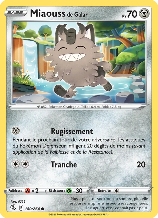 Carte Pokémon Miaouss de Galar de l'extension Poing de Fusion