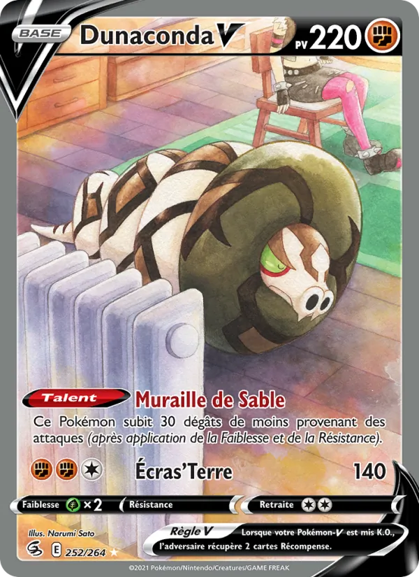 Carte Pokémon Dunaconda V de l'extension Poing de Fusion