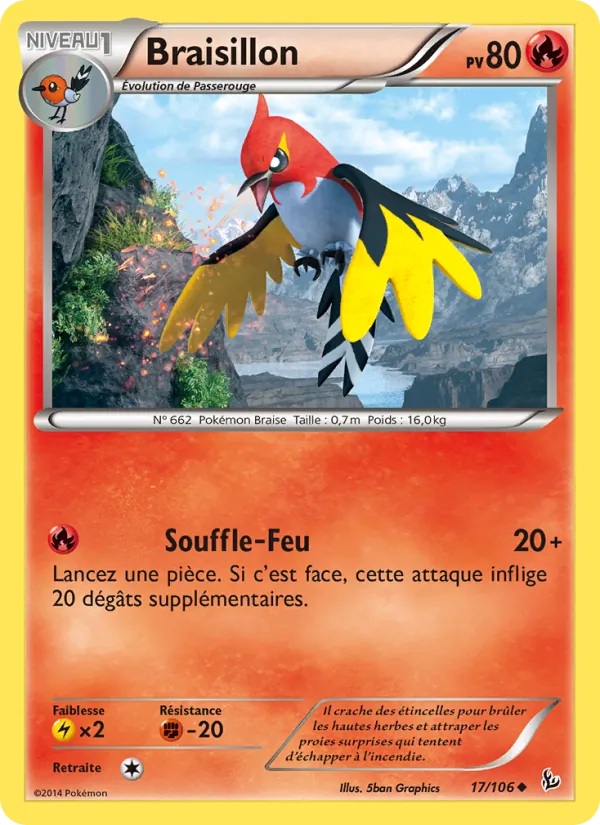 Carte Pokémon Braisillon de l'extension Étincelles