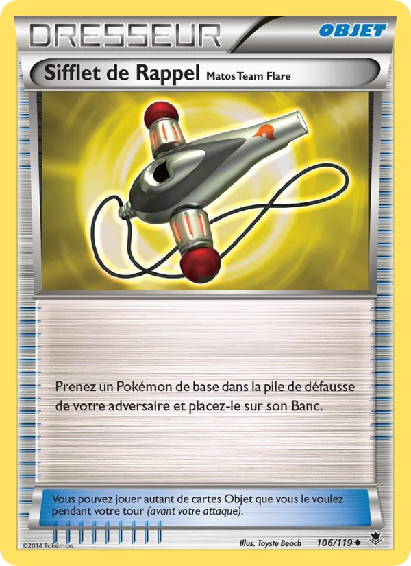 Carte Pokémon Sifflet de Rappel Matos Team Flare de l'extension Vigueur Spectrale
