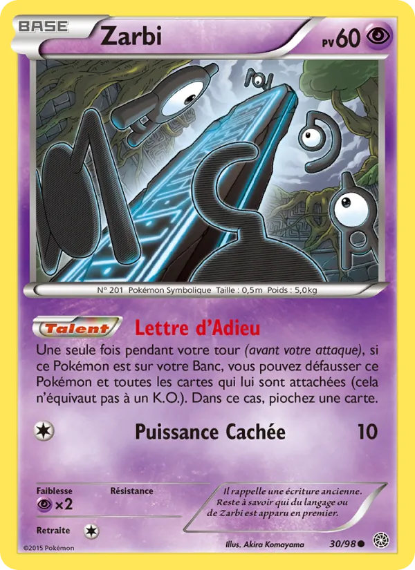 Carte Pokémon Zarbi de l'extension Origines Antiques