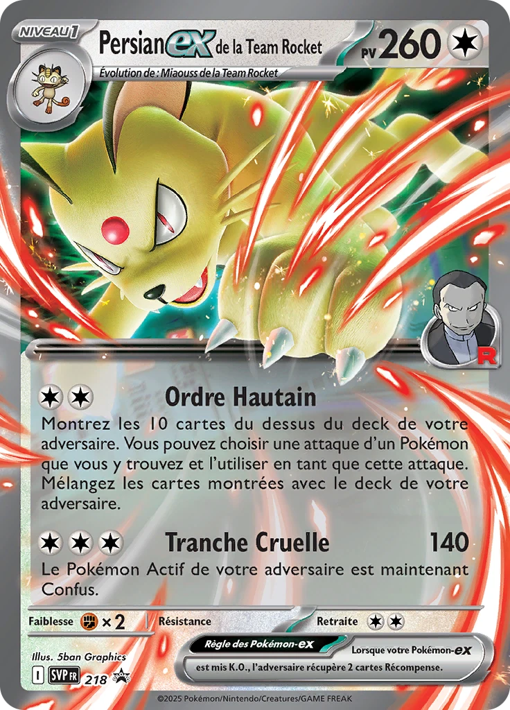 Carte Pokémon Persian-ex de la Team Rocket de l'extension SVP Black Star Promos