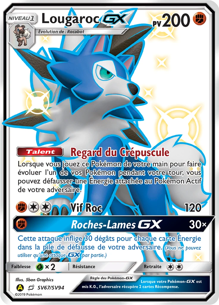 Carte Pokémon Lougaroc-GX de l'extension Destinées Occultes