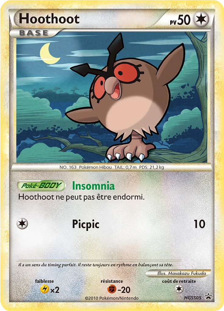 Carte Pokémon Hoothoot de l'extension Promo HGSS