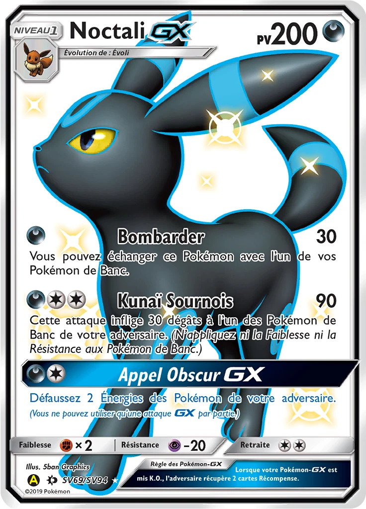 Carte Pokémon Noctali-GX de l'extension Destinées Occultes