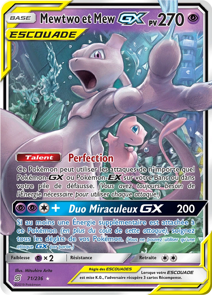 Carte Pokémon Mewtwo et Mew GX de l'extension Harmonie des Esprits