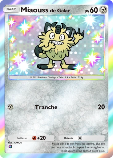 Carte Pokémon Miaouss de Galar de l'extension Domination Céleste