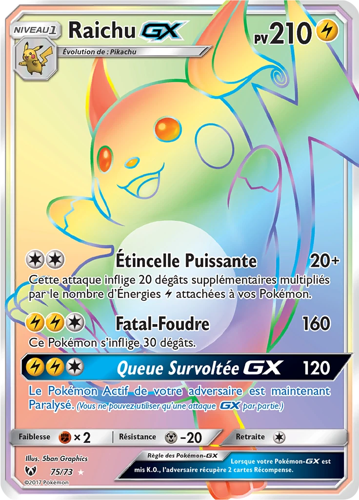 Carte Pokémon Raichu GX de l'extension Légendes Brillantes
