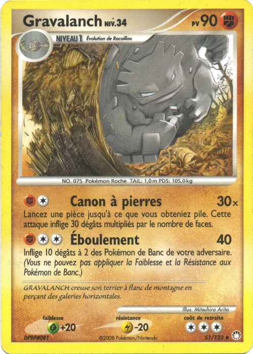 Carte Pokémon Gravalanch de l'extension Trésors Mystérieux