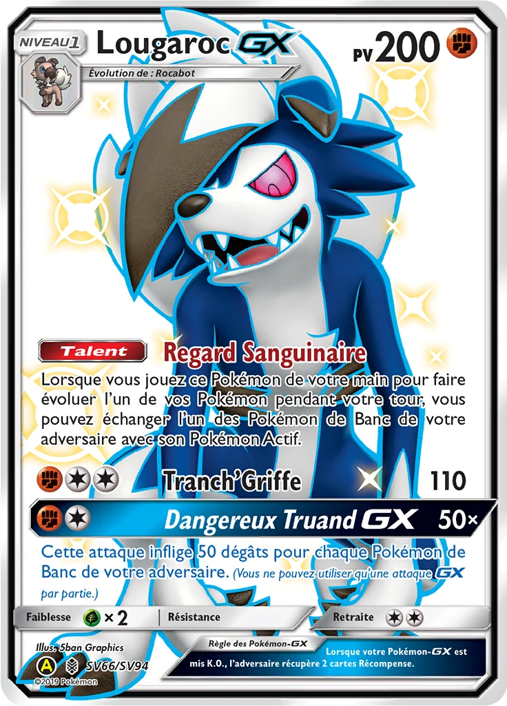 Carte Pokémon Lougaroc-GX de l'extension Destinées Occultes